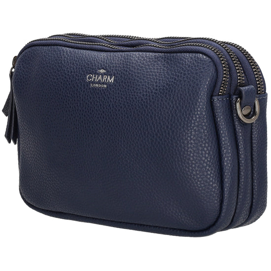 Schultertasche 21x14cm in Blau mit drei Hauptfächern und Reißverschluss - leder-accessoires.com