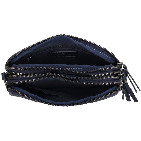 Schultertasche 21x14cm in Blau mit drei Hauptfächern und Reißverschluss - leder-accessoires.com