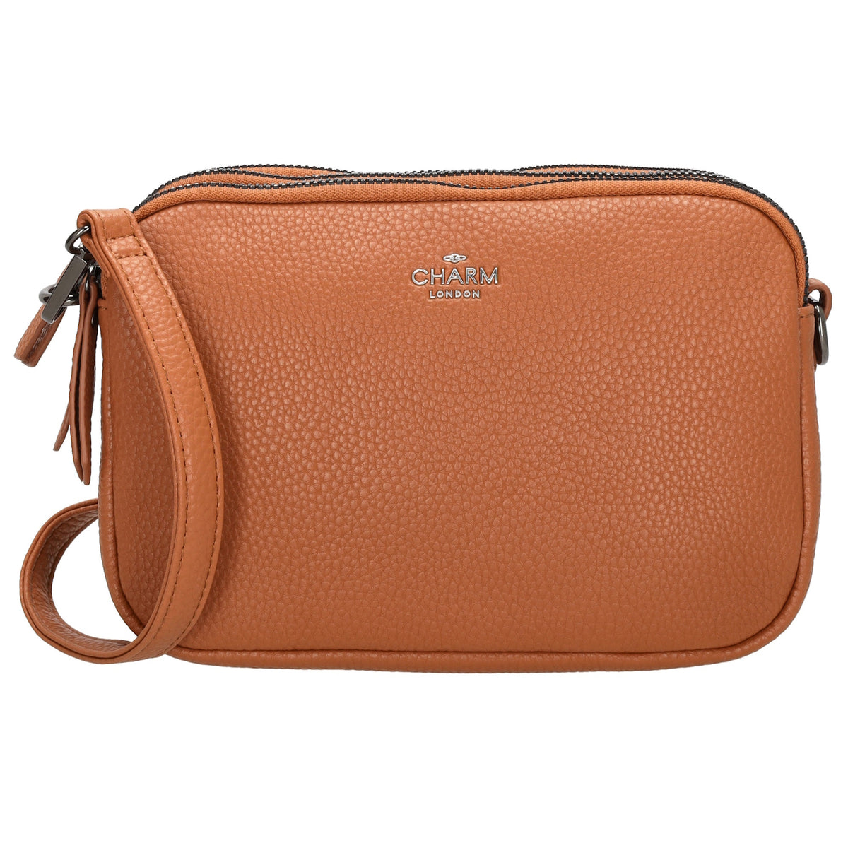 Schultertasche 21x14cm in Cognac mit drei Hauptfächern und Reißverschluss - leder-accessoires.com