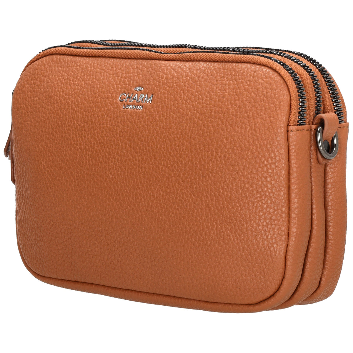 Schultertasche 21x14cm in Cognac mit drei Hauptfächern und Reißverschluss - leder-accessoires.com