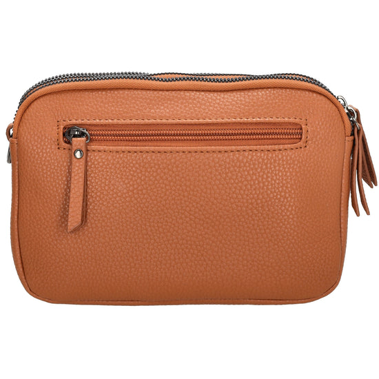 Schultertasche 21x14cm in Cognac mit drei Hauptfächern und Reißverschluss - leder-accessoires.com