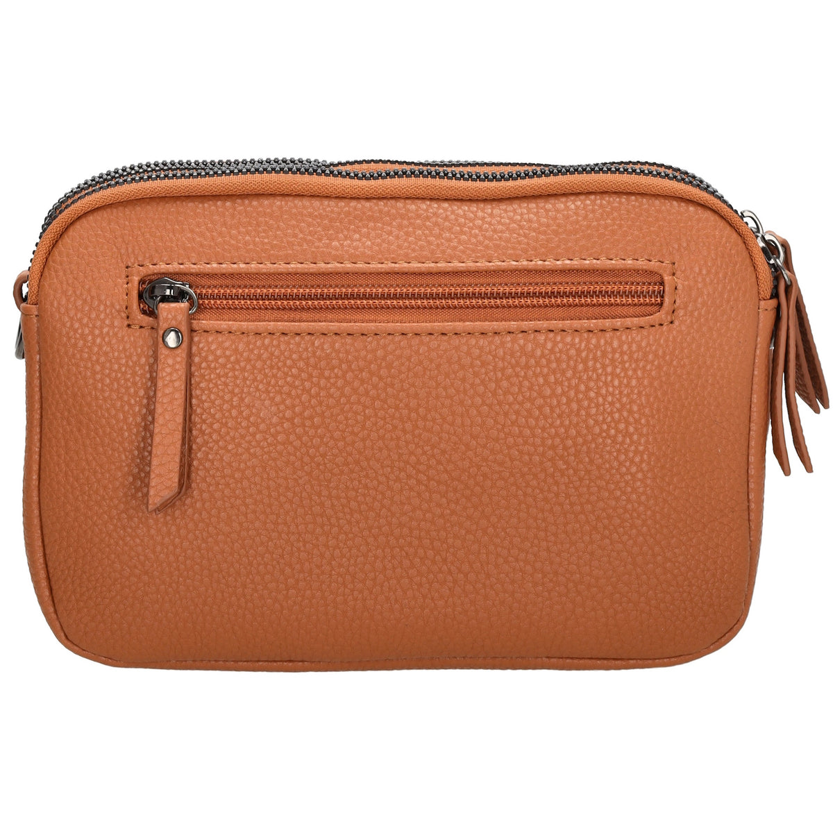 Schultertasche 21x14cm in Cognac mit drei Hauptfächern und Reißverschluss - leder-accessoires.com