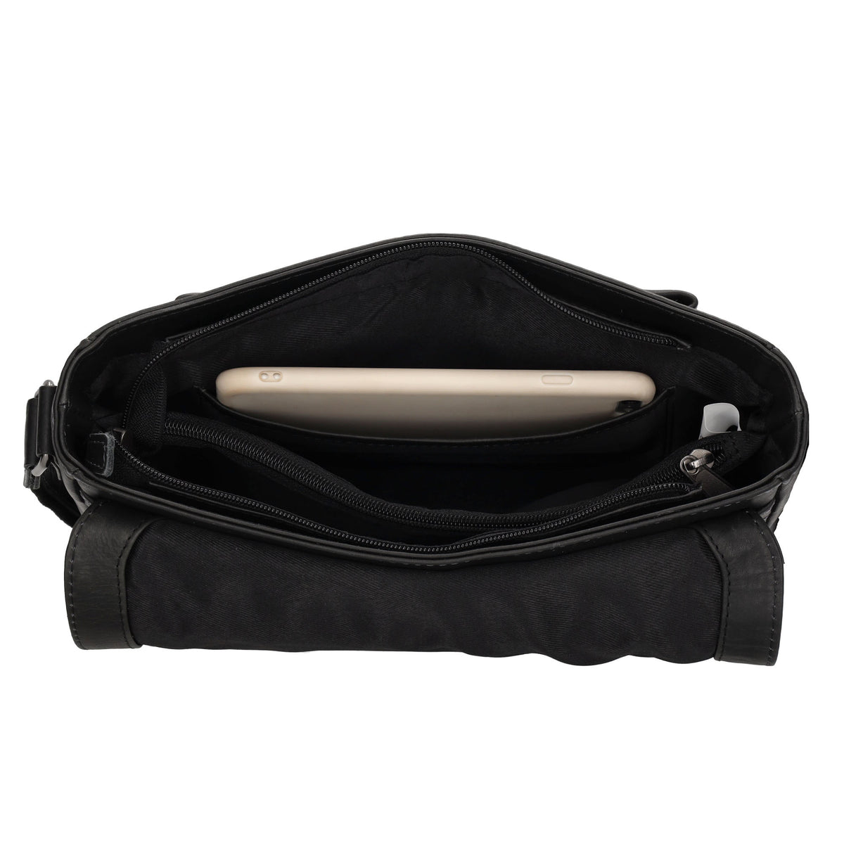 Schultertasche 28x19cm in Schwarz aus Leder mit Überschlag - leder-accessoires.com