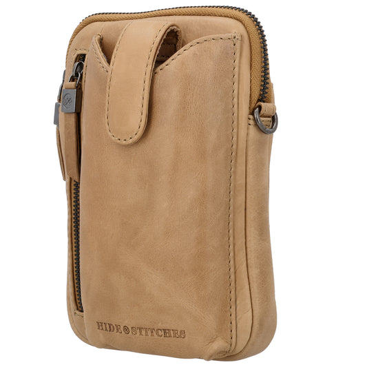 Handytasche Leder 19x13cm in Taupe mit Reißverschluss