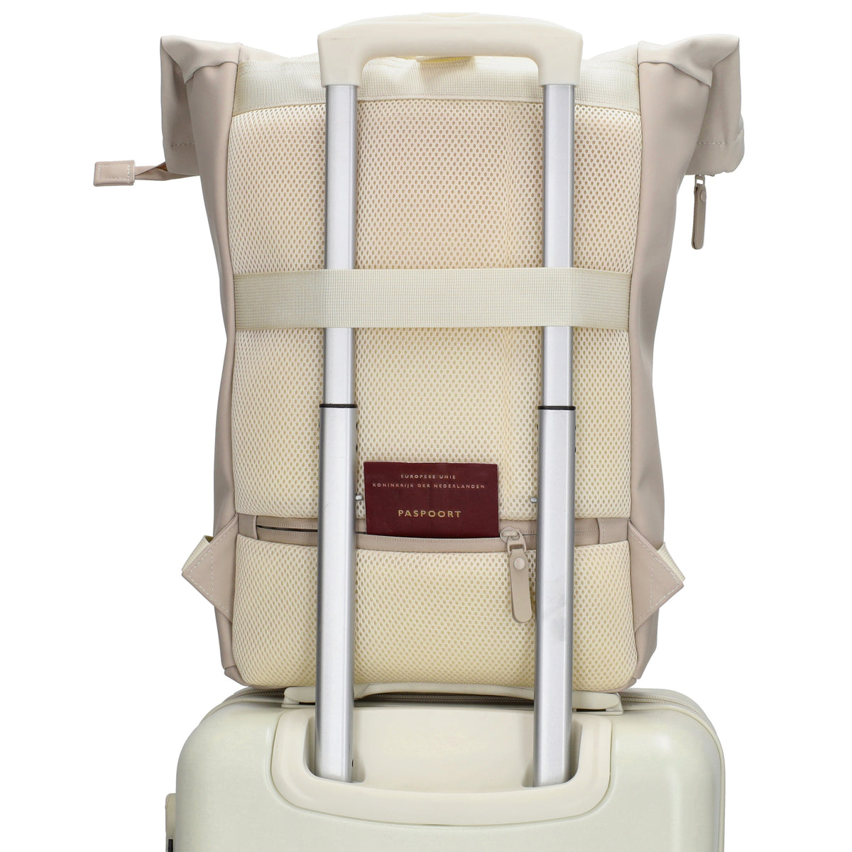 Rolltop-Rucksack 46x38cm in Creme mit Reißverschluss und Reißverschlussfach - leder-accessoires.com
