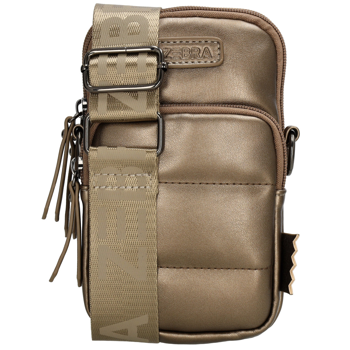 Handytasche | Minibag gesteppt 13x19cm in Bronze mit Reißverschluss und Vortasche - leder-accessoires.com