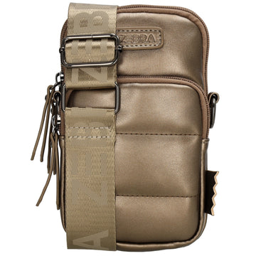 Handytasche | Minibag gesteppt 13x19cm in Bronze mit Reißverschluss und Vortasche - leder-accessoires.com