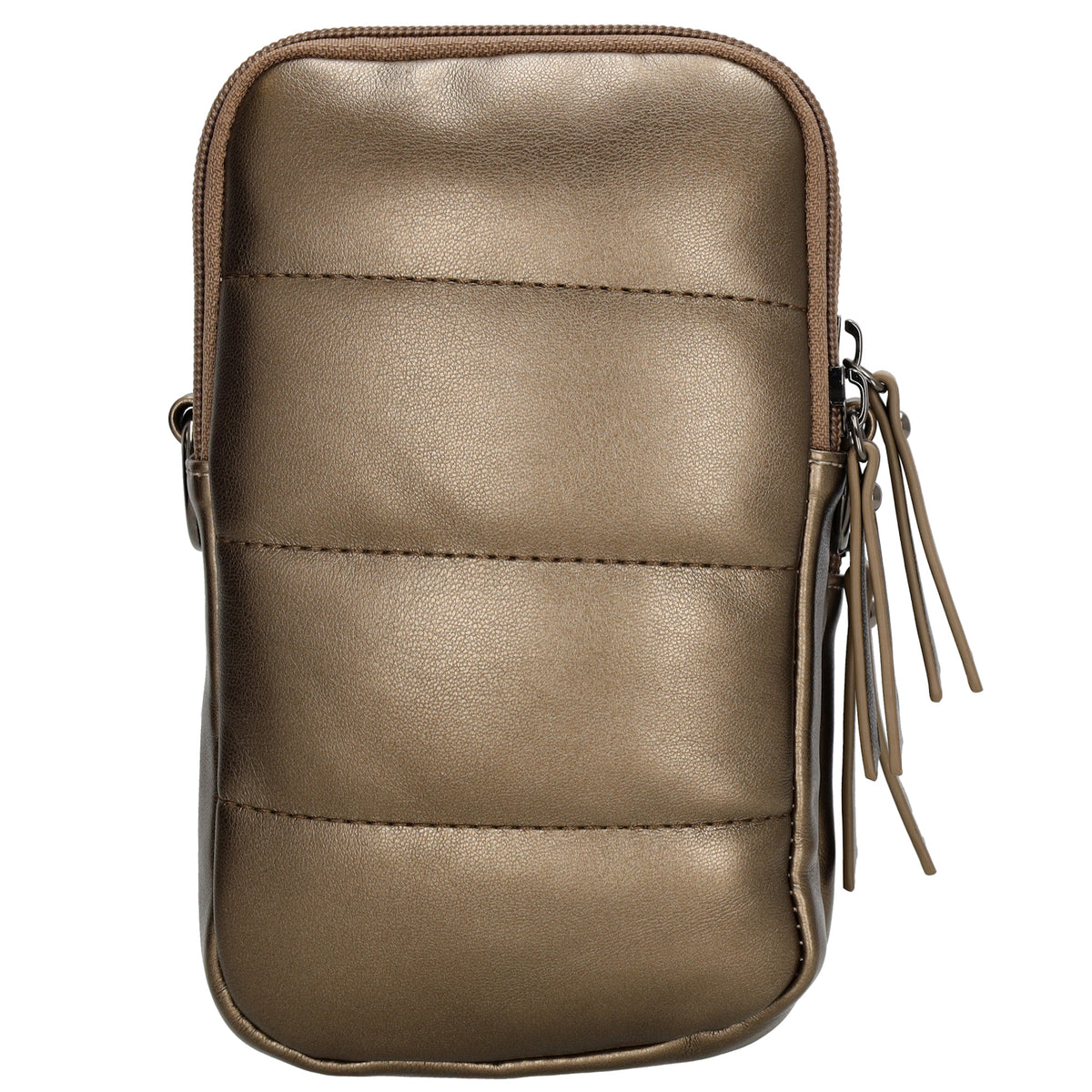 Handytasche | Minibag gesteppt 13x19cm in Bronze mit Reißverschluss und Vortasche - leder-accessoires.com