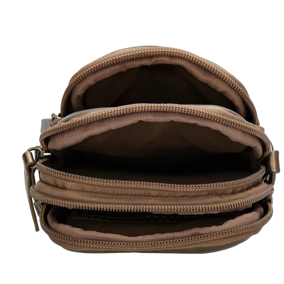 Handytasche | Minibag gesteppt 13x19cm in Bronze mit Reißverschluss und Vortasche - leder-accessoires.com