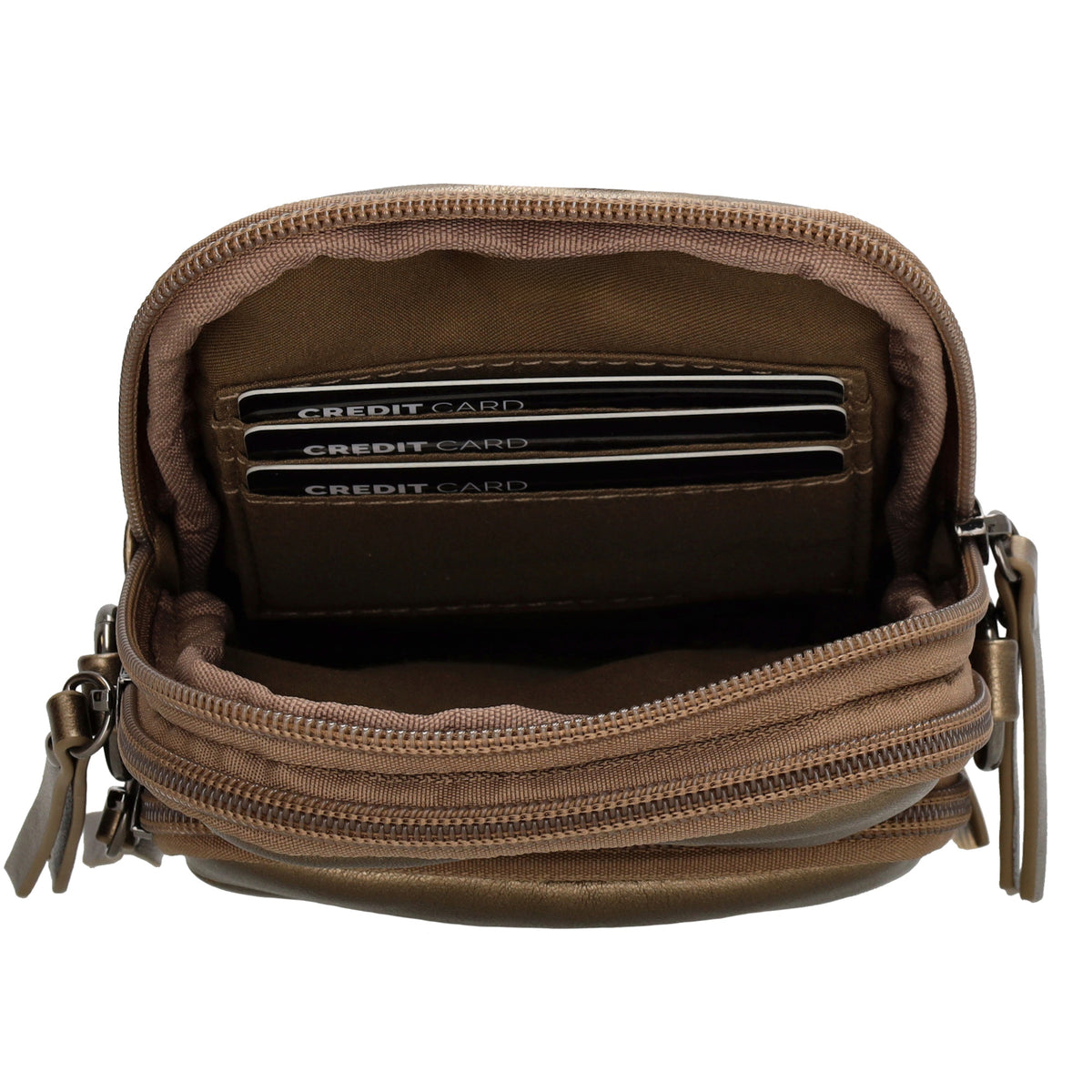 Handytasche | Minibag gesteppt 13x19cm in Bronze mit Reißverschluss und Vortasche - leder-accessoires.com