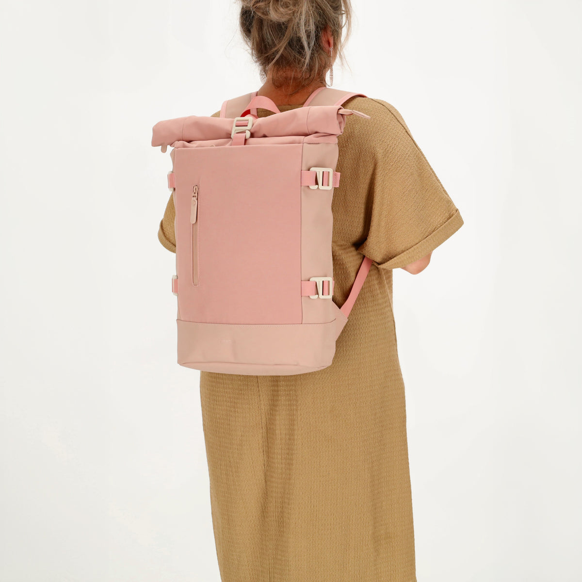 Rolltop-Rucksack 24x59cm in Rosé mit Reißverschluss und Reißverschlussfach - leder-accessoires.com