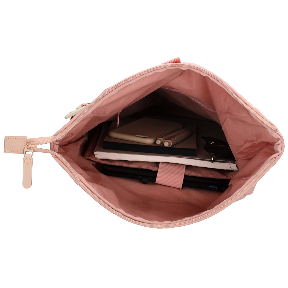 Rolltop-Rucksack 24x59cm in Rosé mit Reißverschluss und Reißverschlussfach - leder-accessoires.com