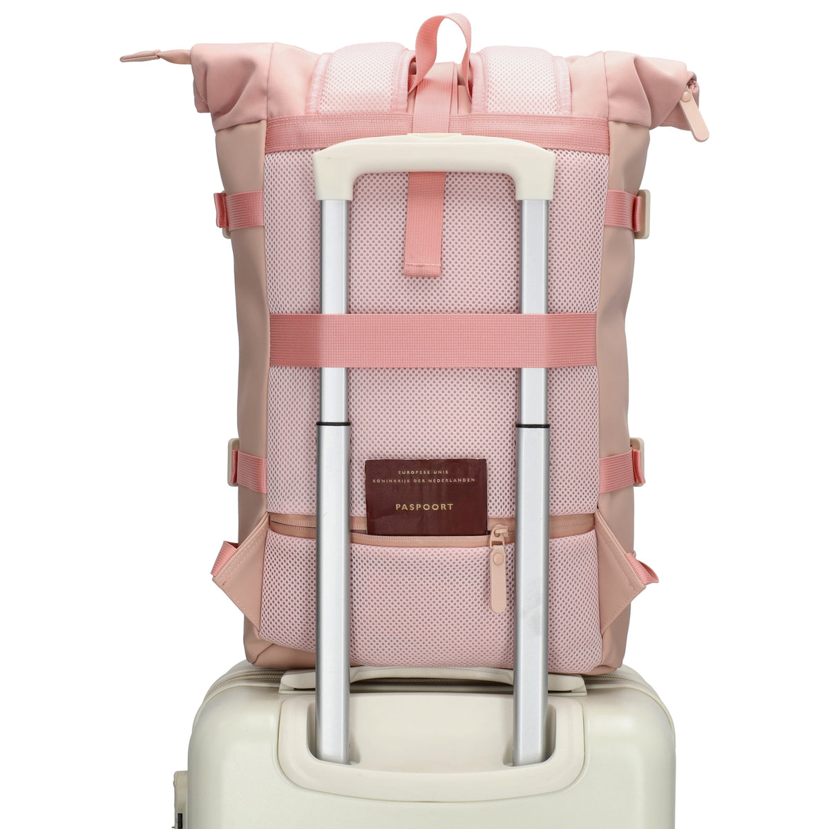 Rolltop-Rucksack 24x59cm in Rosé mit Reißverschluss und Reißverschlussfach - leder-accessoires.com