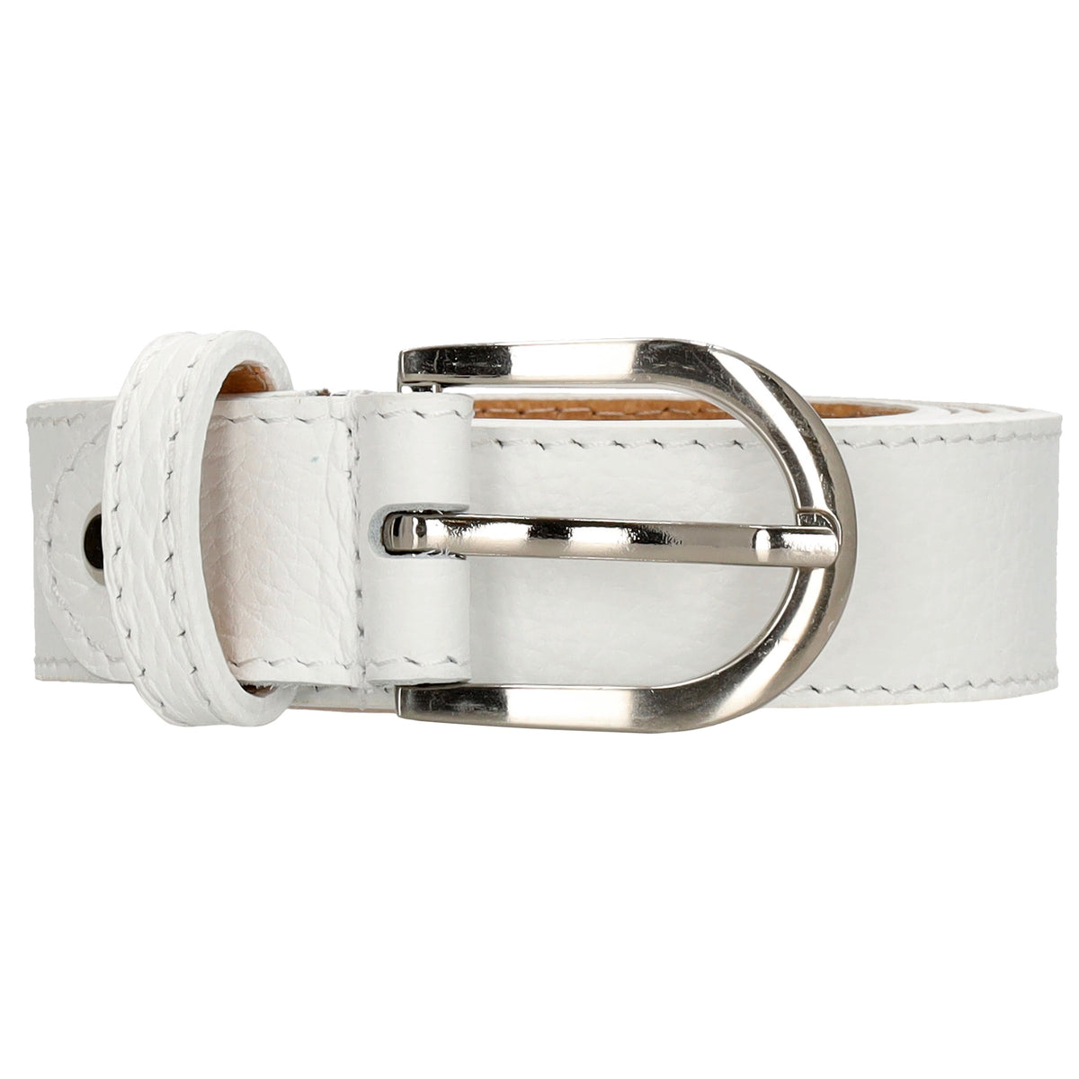 Weißer Ledergürtel 2,5cm – Vollrindleder, Silber-Schließe, Mattschimmernd - leder-accessoires.com