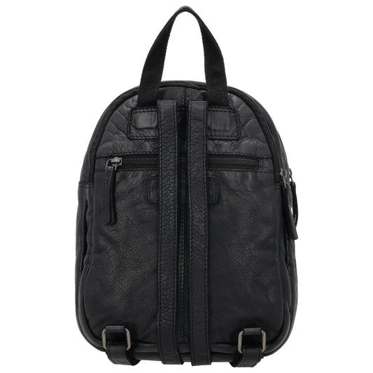 Rucksack 26 x 20cm in Schwarz mit Vortasche in Leder - leder-accessoires.com