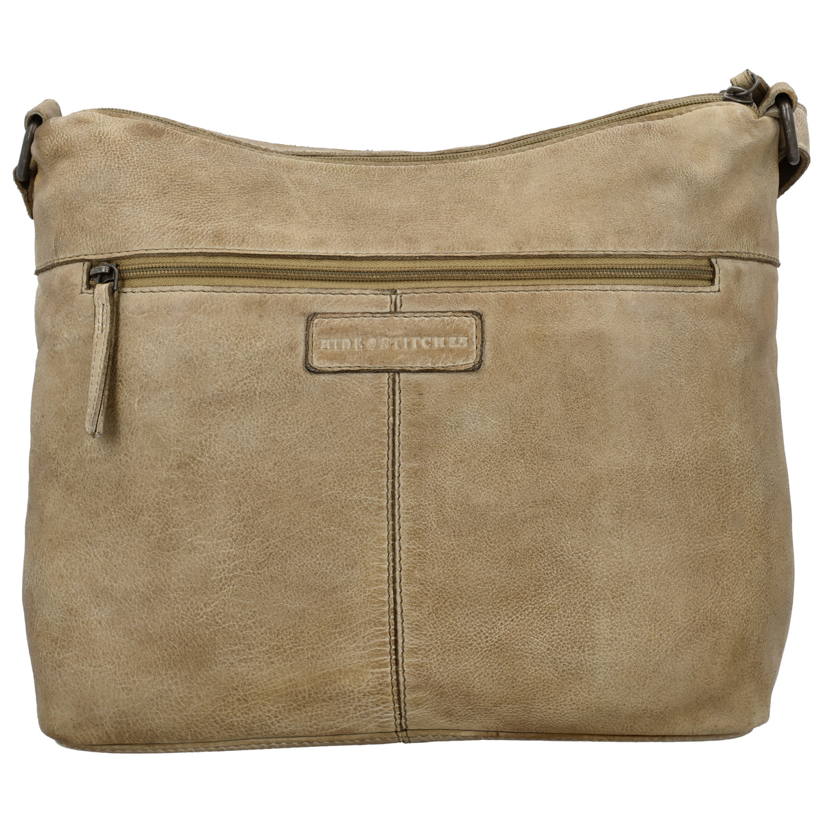 Schultertasche 34x25cm in Sand aus Leder mit zwei Vortaschen - leder-accessoires.com
