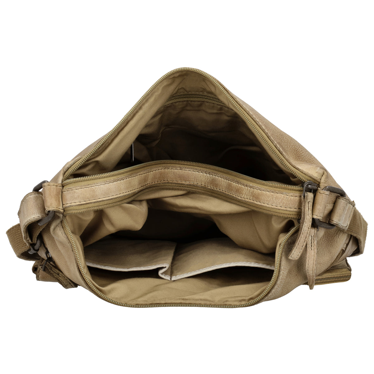 Schultertasche 34x25cm in Sand aus Leder mit zwei Vortaschen - leder-accessoires.com