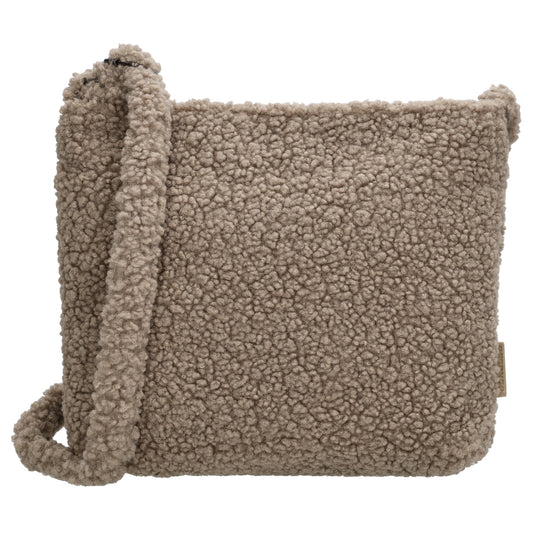 Umhängetasche Teddyfell 24 x 33cm in Taupe mit Reißverschluss - leder-accessoires.com