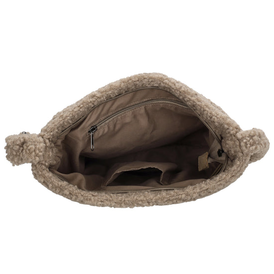 Umhängetasche Teddyfell 24 x 33cm in Taupe mit Reißverschluss - leder-accessoires.com