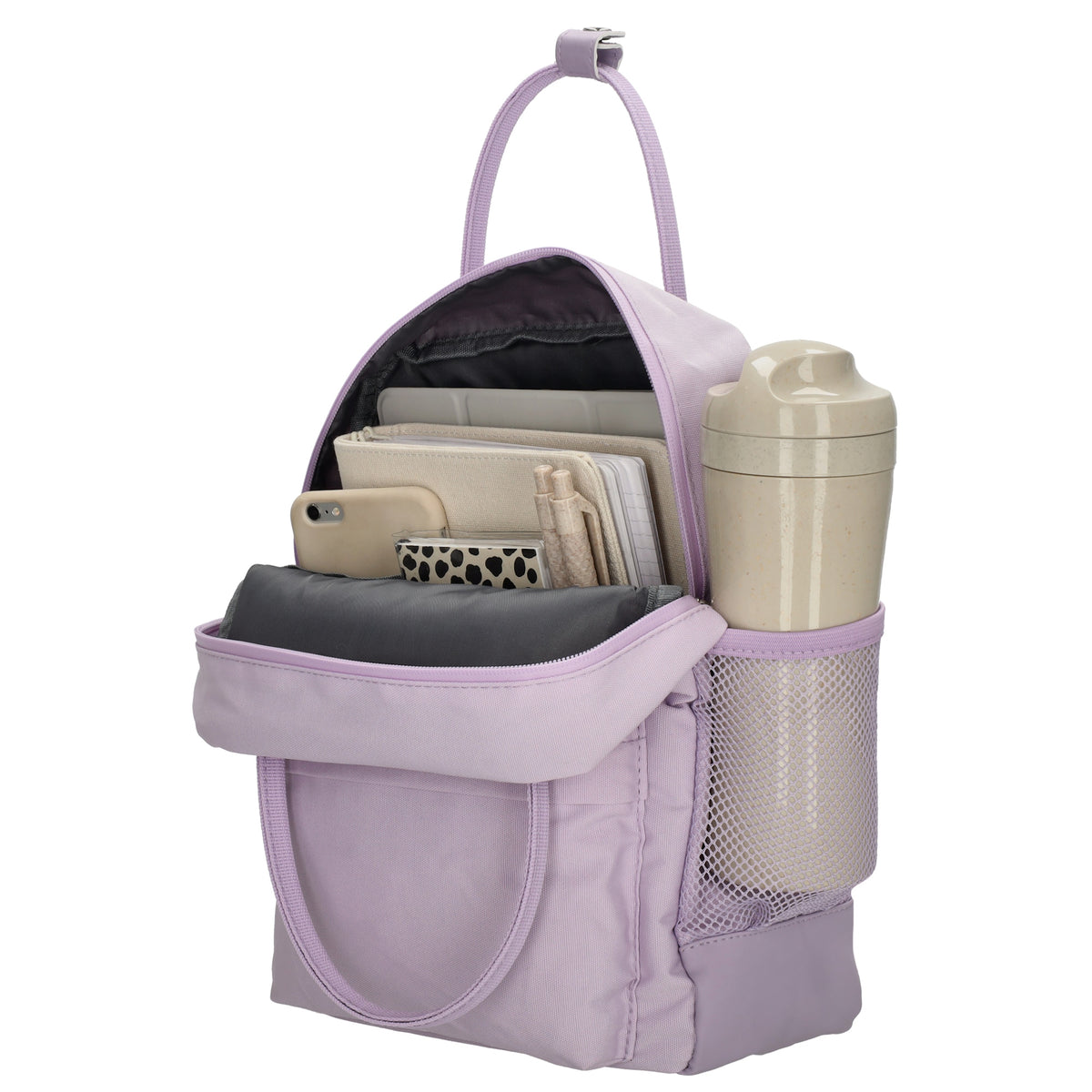 Rucksack 23x31,5cm in Flieder mit Reißverschluss und Vortasche - leder-accessoires.com