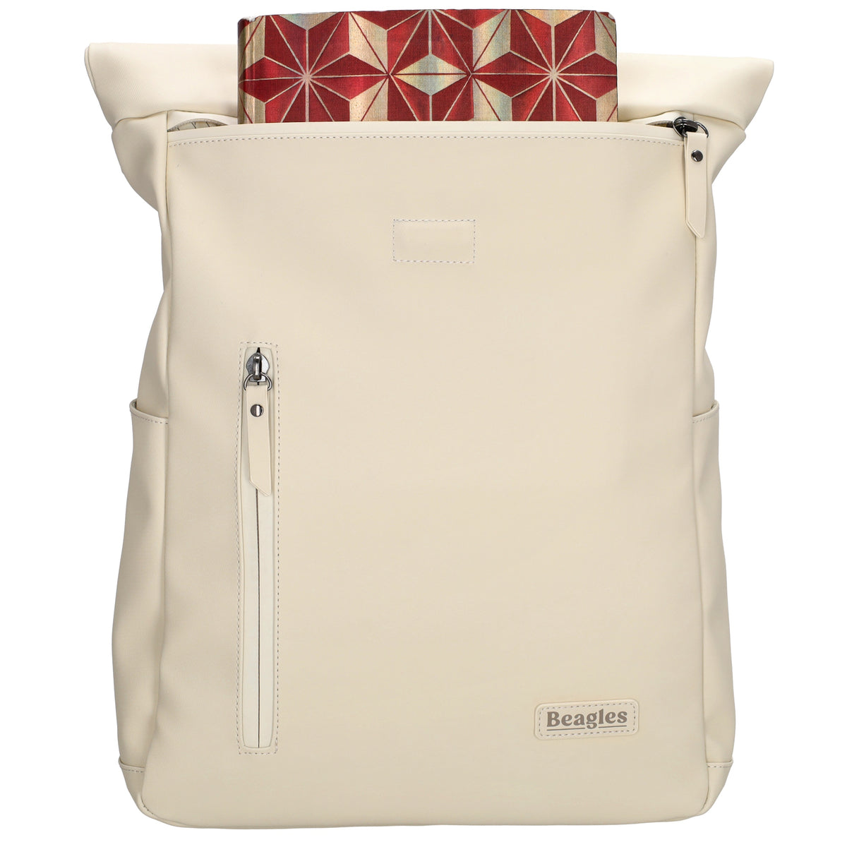 Cityrucksack 36x28cm in Creme mit Umschlag und Reißverschluss - leder-accessoires.com