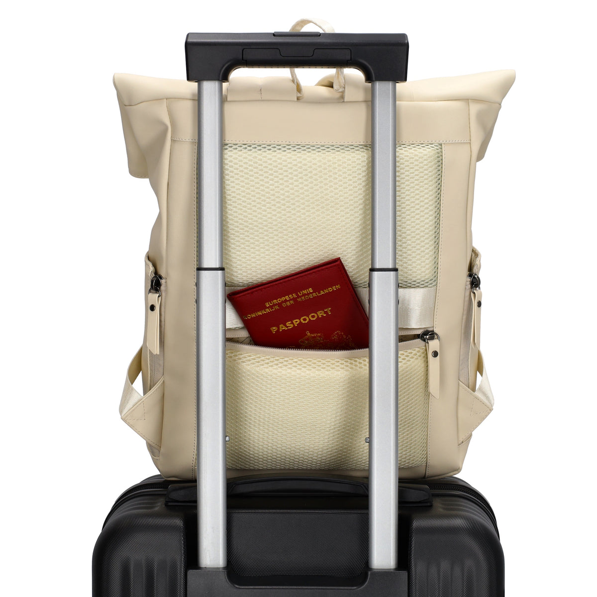 Cityrucksack 36x28cm in Creme mit Umschlag und Reißverschluss - leder-accessoires.com