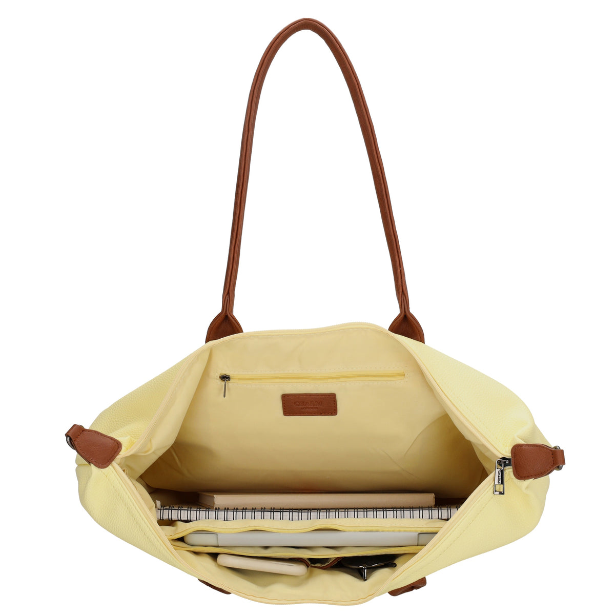 Gelber Shopper 51x33cm mit Laptopfach 15,6 Zoll - leder-accessoires.com