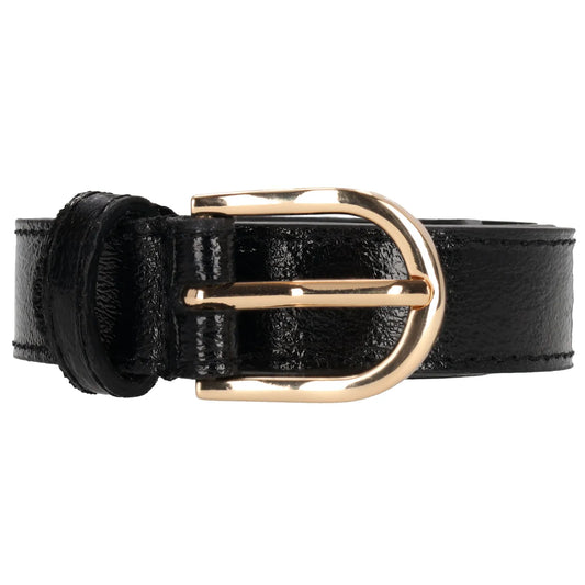 Hochwertiger Ledergürtel in Schwarz – Metallic Look, 2,5cm, Gold-Schließe
