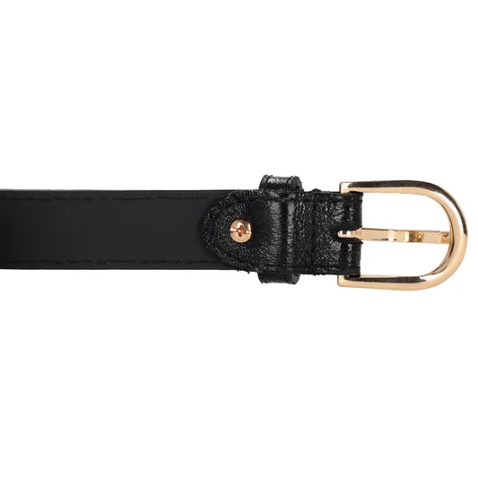 Hochwertiger Ledergürtel in Schwarz – Metallic Look, 2,5cm, Gold-Schließe