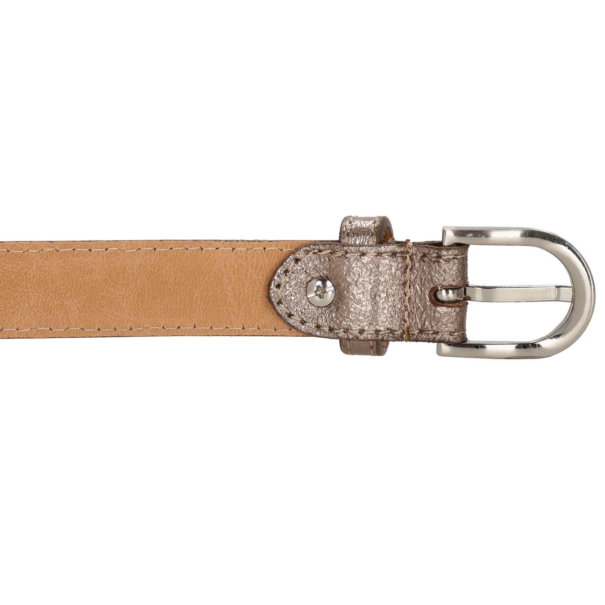 Hochwertiger Ledergürtel in Champagner – Metallic Look, 2,5cm, Silber-Schließe - leder-accessoires.com