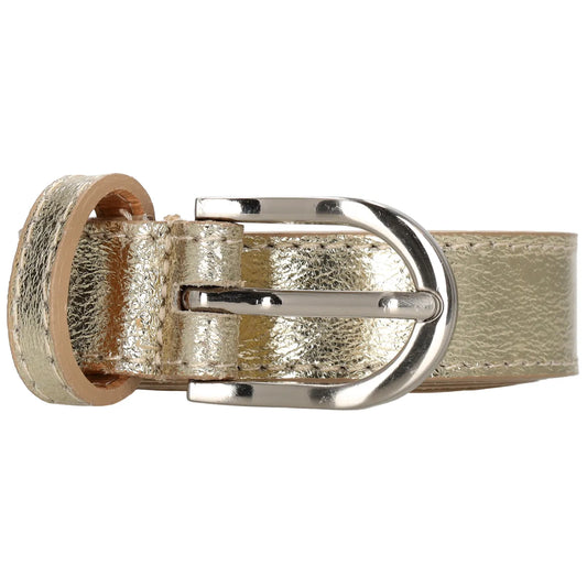 Hochwertiger Ledergürtel in Gold – Metallic Look, 2,5cm, Silber-Schließe