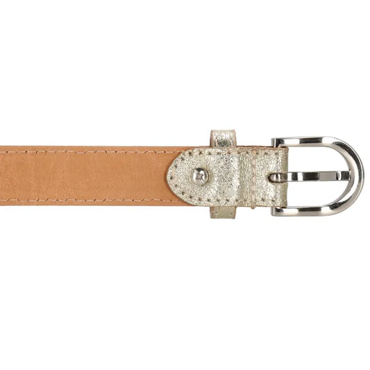 Hochwertiger Ledergürtel in Gold – Metallic Look, 2,5cm, Silber-Schließe