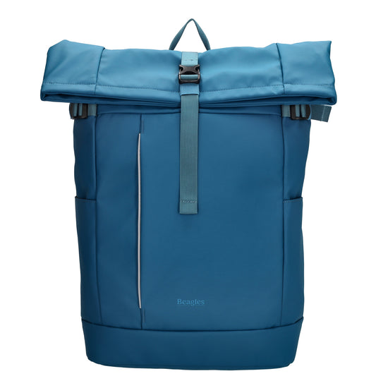 Rolltop-Rucksack 48x28cm in Jeansblau mit Umschlag und Reißverschluss - leder-accessoires.com