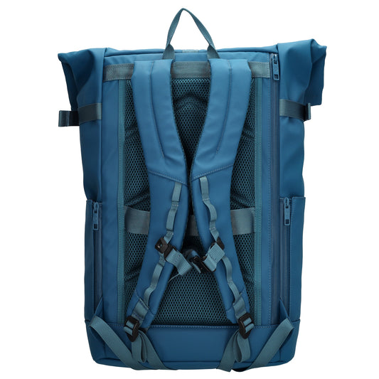 Rolltop-Rucksack 48x28cm in Jeansblau mit Umschlag und Reißverschluss - leder-accessoires.com