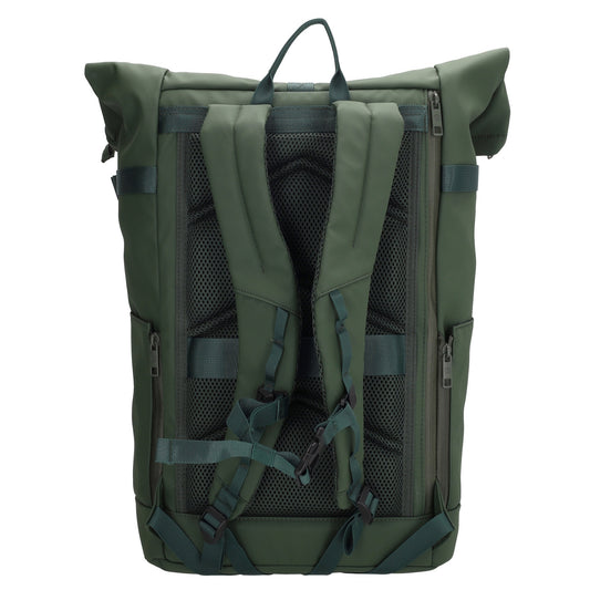 Rolltop-Rucksack 48x28cm in Dunkelgrün mit Umschlag und Reißverschluss - leder-accessoires.com