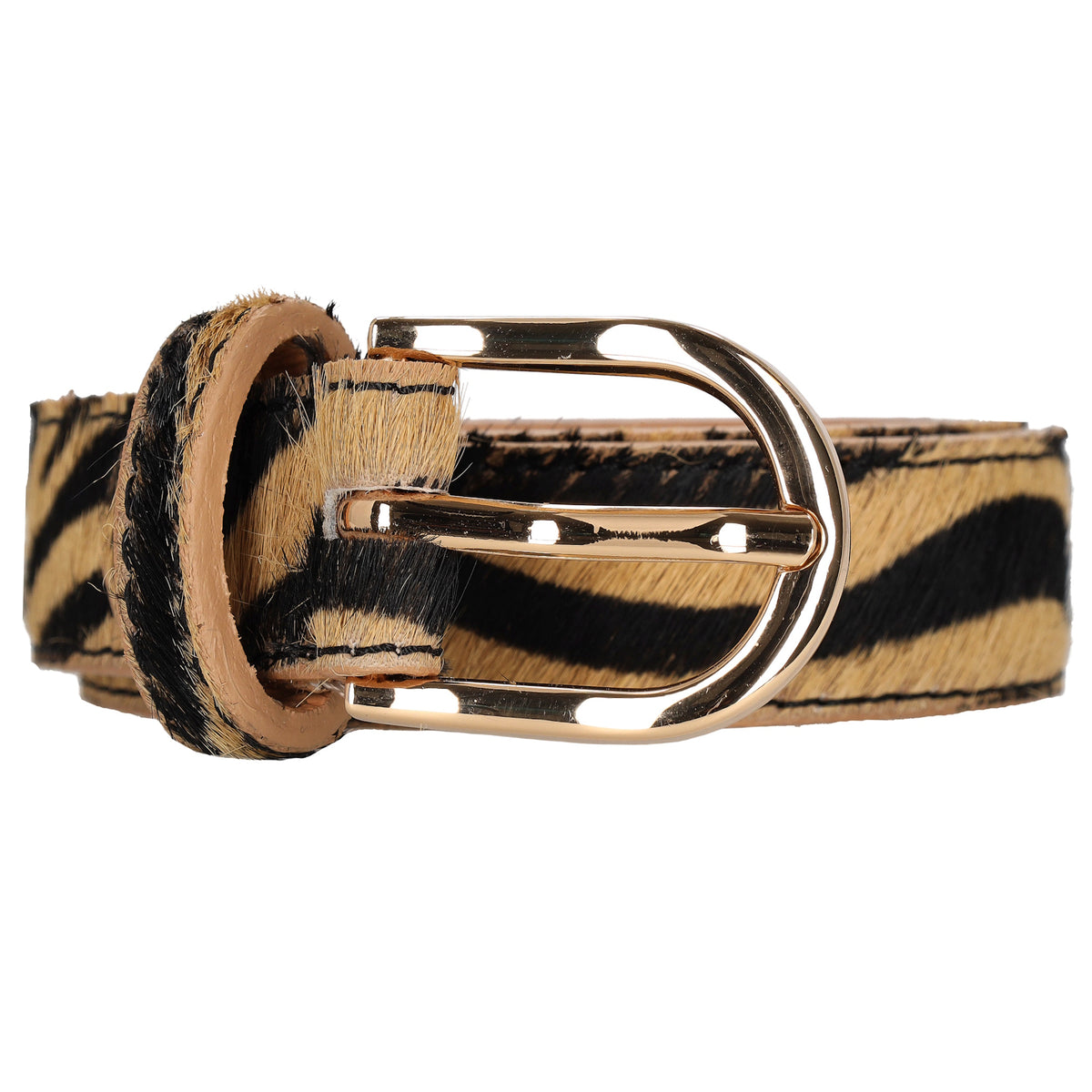 Ledergürtel  25mm in Zebra|Braun mit Dornschließe in Gold - leder-accessoires.com