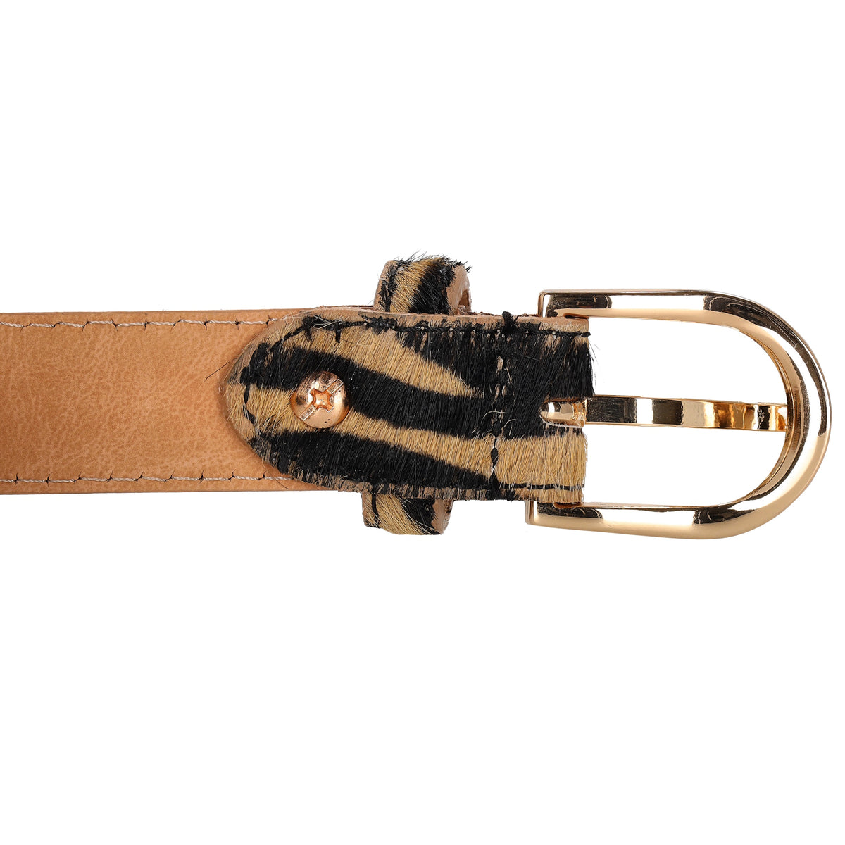 Ledergürtel  25mm in Zebra|Braun mit Dornschließe in Gold - leder-accessoires.com