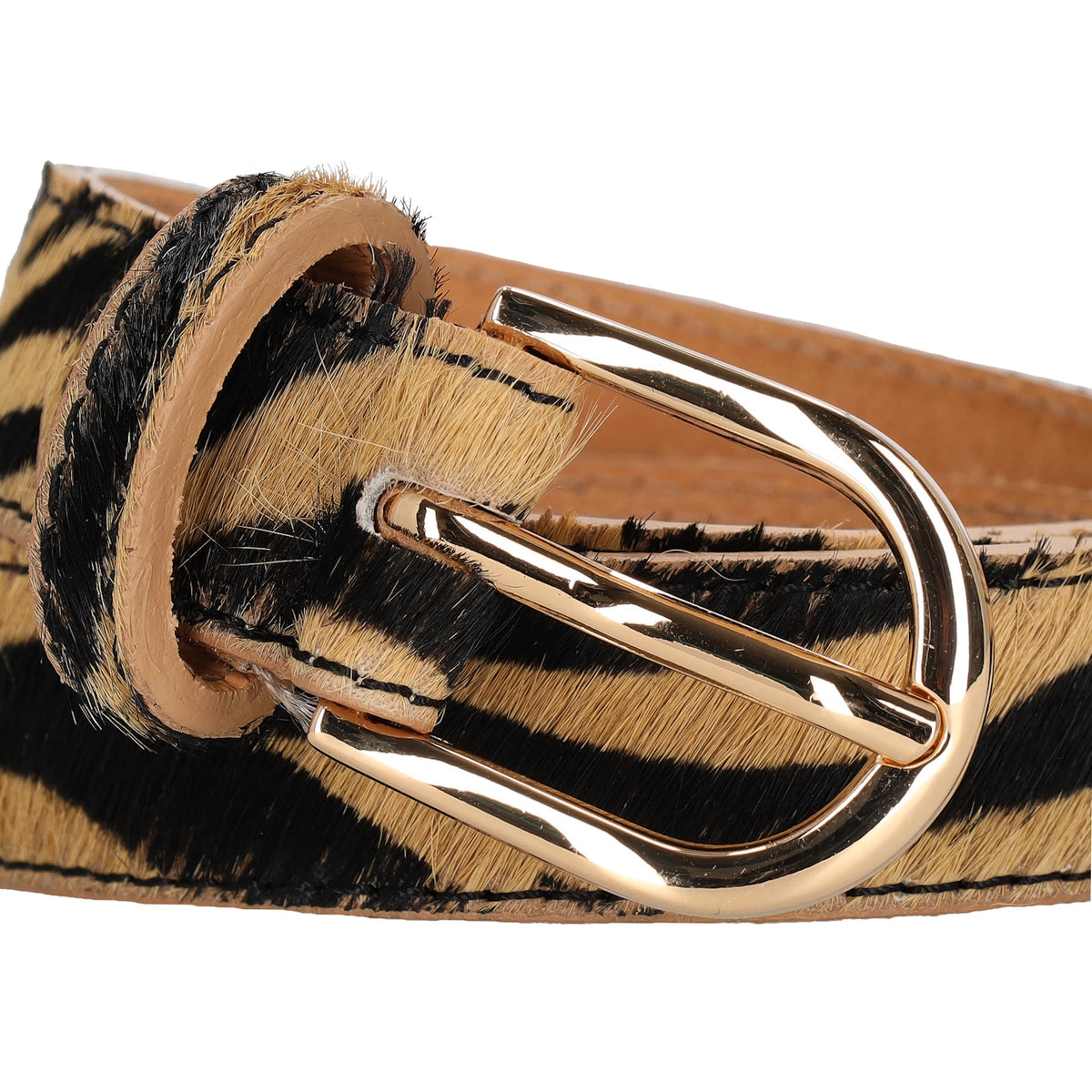 Ledergürtel  25mm in Zebra|Braun mit Dornschließe in Gold - leder-accessoires.com