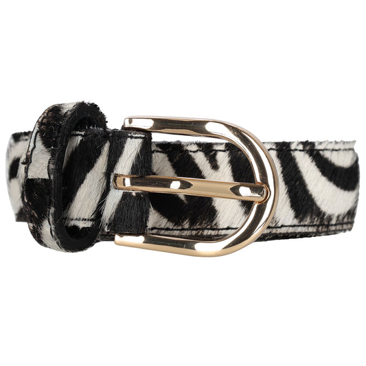 Ledergürtel 25mm in Zebra Optik mit Dornschließe in Gold - leder-accessoires.com