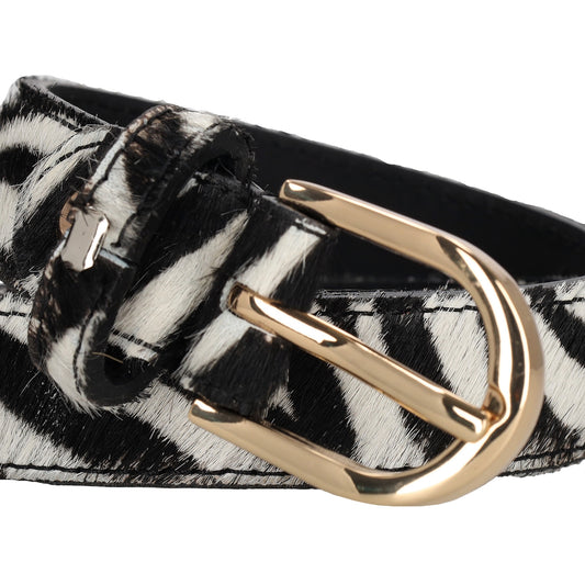 Ledergürtel 25mm in Zebra Optik mit Dornschließe in Gold - leder-accessoires.com