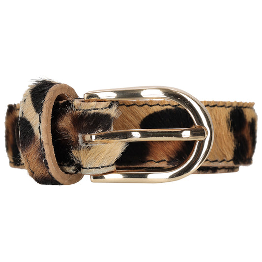 Ledergürtel 25mm in Panther Optik mit Dornschließe in Gold - leder-accessoires.com