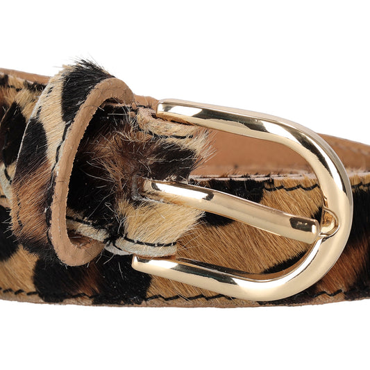 Ledergürtel 25mm in Panther Optik mit Dornschließe in Gold - leder-accessoires.com