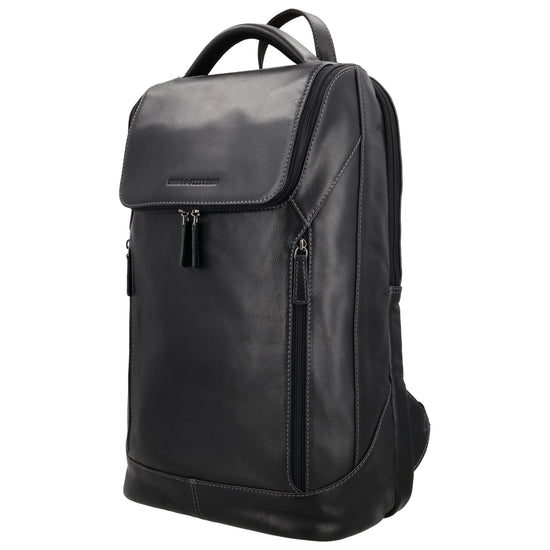 Laptop| Business Rucksack aus Leder in Schwarz mit Überschlag - leder-accessoires.com