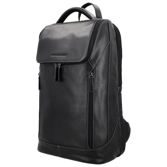 Laptop| Business Rucksack aus Leder in Schwarz mit Überschlag - leder-accessoires.com