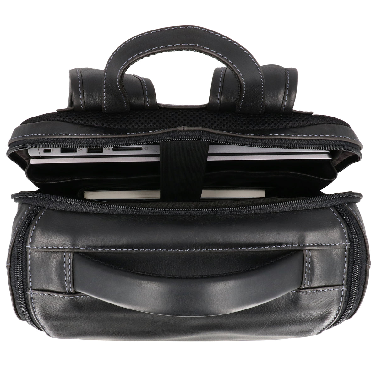 Laptop| Business Rucksack aus Leder in Schwarz mit Überschlag - leder-accessoires.com