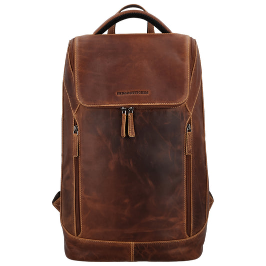 Laptop| Business Rucksack aus Leder in Cognac mit Überschlag - leder-accessoires.com