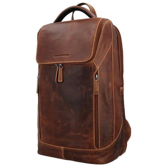 Laptop| Business Rucksack aus Leder in Cognac mit Überschlag - leder-accessoires.com