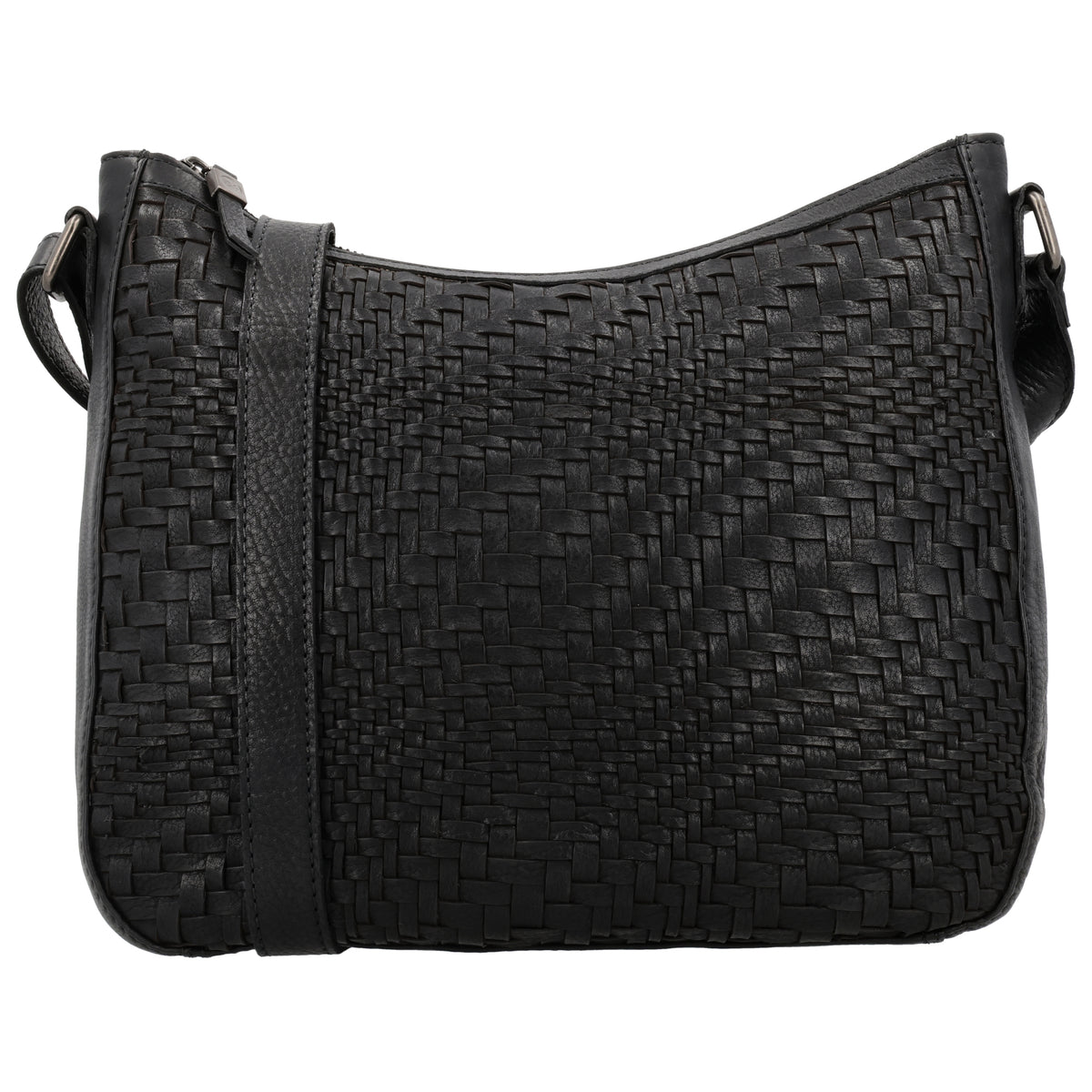 Schwarze Leder Umhängetasche 30x26cm mit Flechtoptik - leder-accessoires.com