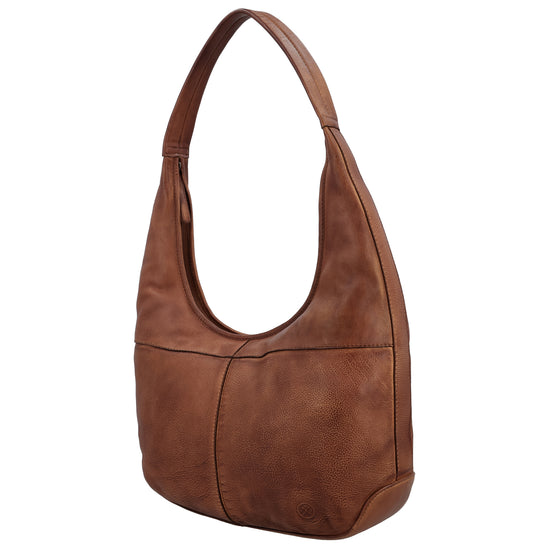Umhängetasche| Beuteltasche 40x40cm aus Leder in Cognac mit Reißverschluss - leder-accessoires.com