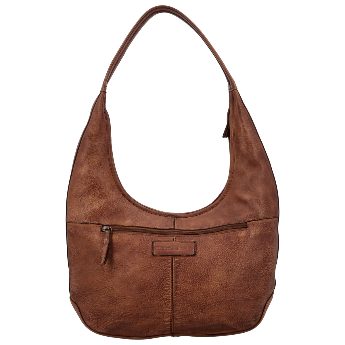 Umhängetasche| Beuteltasche 40x40cm aus Leder in Cognac mit Reißverschluss - leder-accessoires.com